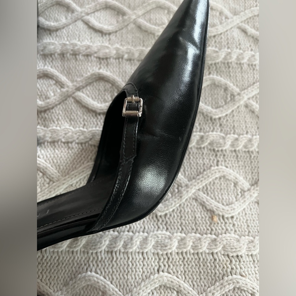 Gianni Bini Black Leather Pointed 3 inch Heels with Double Straps - Picture 4 of 12